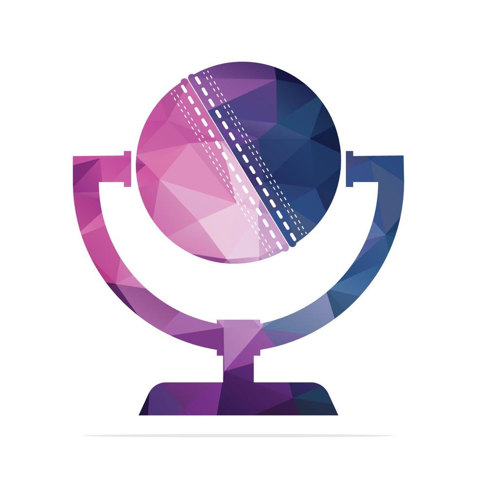 logotipo de podcast de cricket en forma de trofeo. diseño de concepto de logotipo de micrófono y pelota de cricket. vector