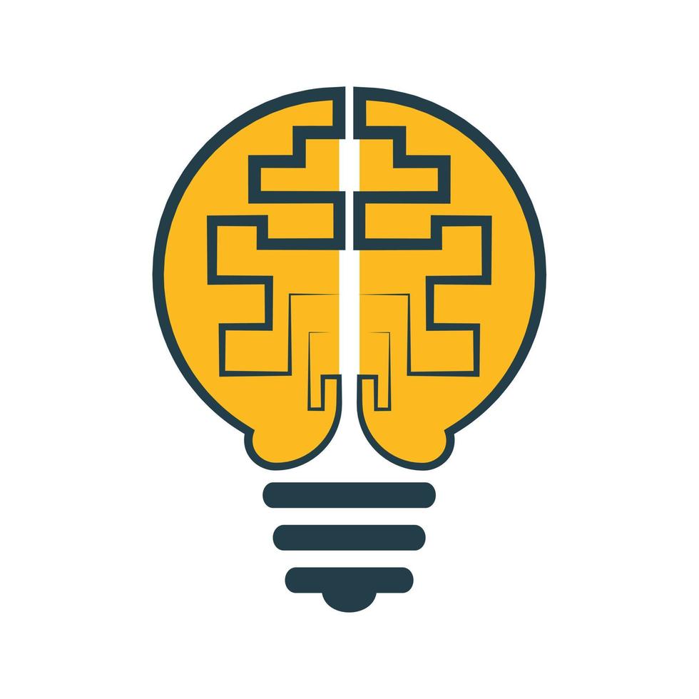 diseño de logotipo de bulbo y cerebro. icono de vector de cerebro de idea de bombilla creativa.