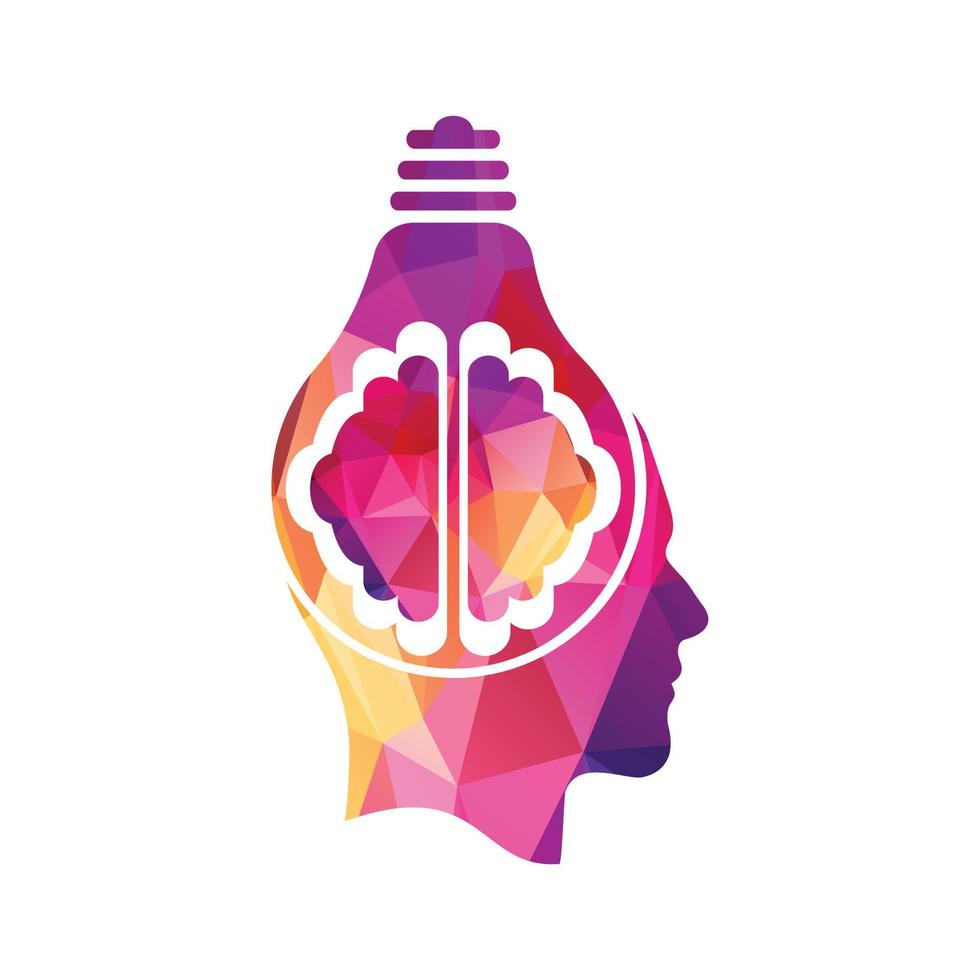 Bulb lamp and Brain in a man head. Human head brain and bulb lamp combination. vector