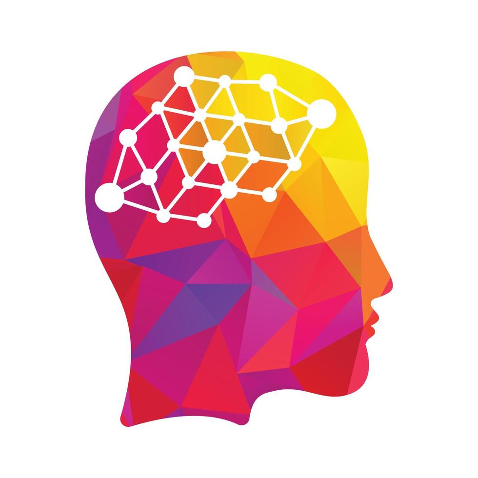 cerebro humano como placa de circuito digital. icono de inteligencia artificial. idea creativa del concepto del logotipo de la cabeza de la mujer techno. vector