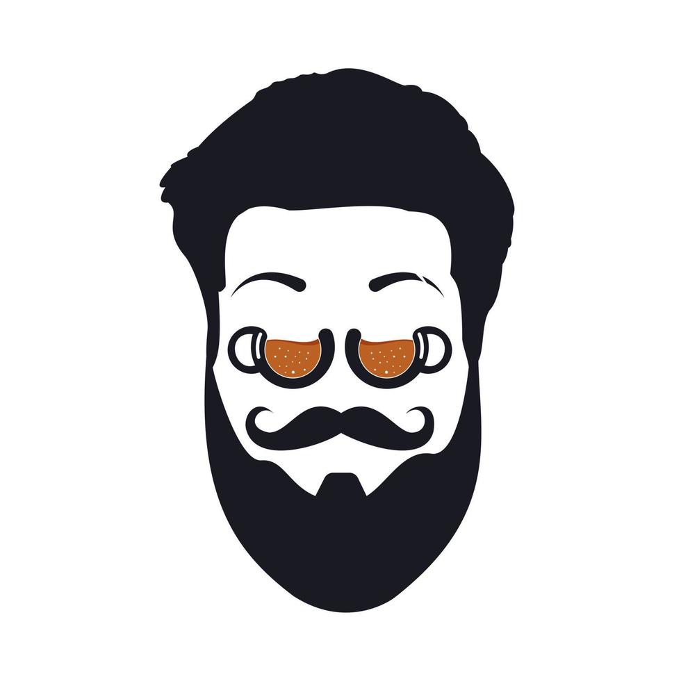 diseño de vector de logotipo de café jefe de bigote. el jefe lleva un diseño de concepto de gafas de taza de café.