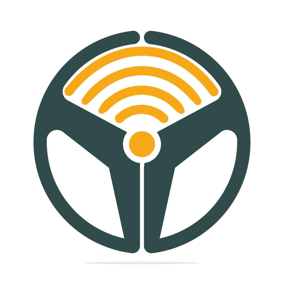 Steering wheel and Wi-Fi signals icon logo design. Transportation Wifi signals logo vector design.