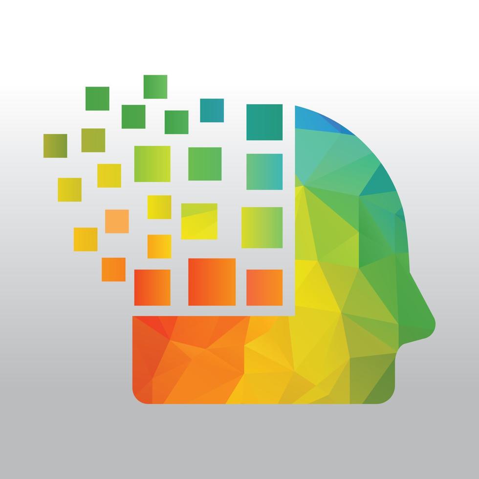 Head with brain pixel vector illustration design. Human head and brain vector icon.