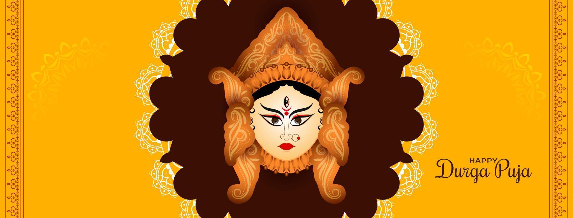 durga puja y feliz diseño de banner de mitología del festival de la diosa navratri vector
