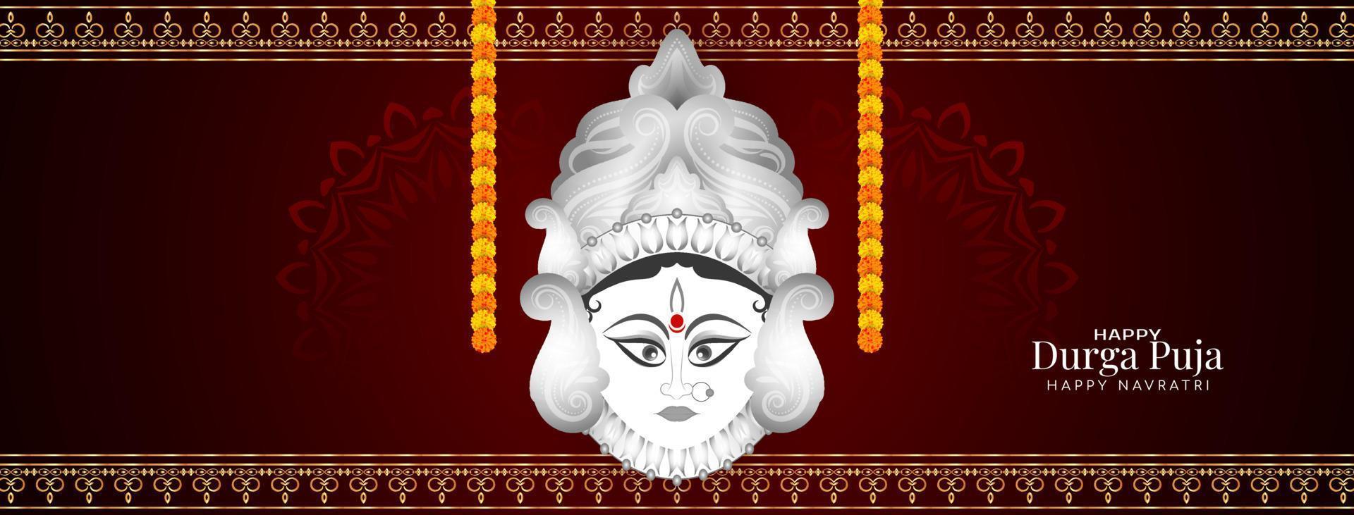 Traditional Durga Puja and Happy navratri festival greeting banner design vector