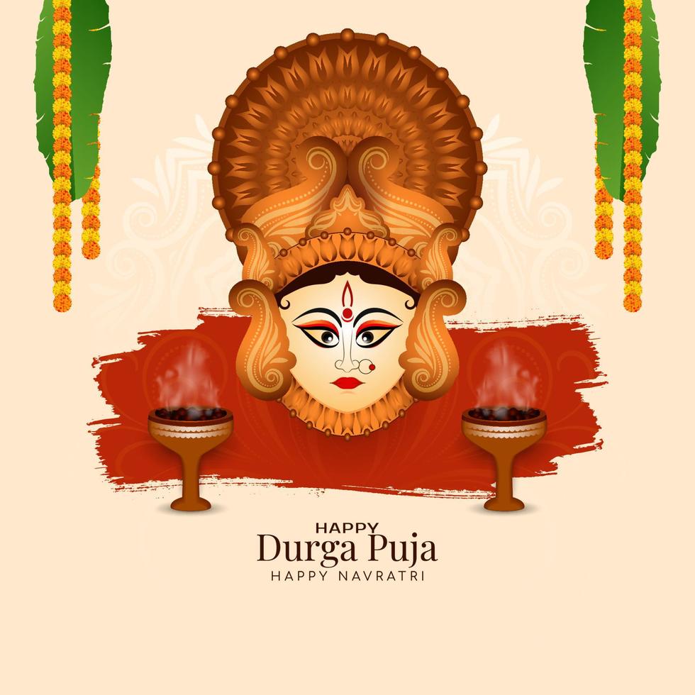 Elegant Happy Durga puja and happy Navratri festival celebration greeting background vector