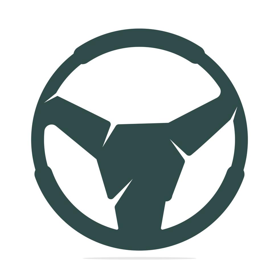 cabeza de toro en el icono del volante aislado sobre fondo blanco. Potente diseño de icono de vector de rueda de coche.