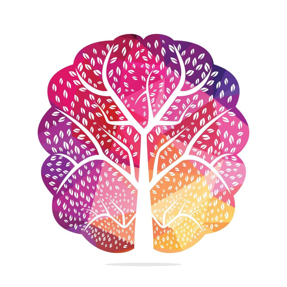 Tree Grow Logo Design. Tree Growing Inside The Brain Icon. vector