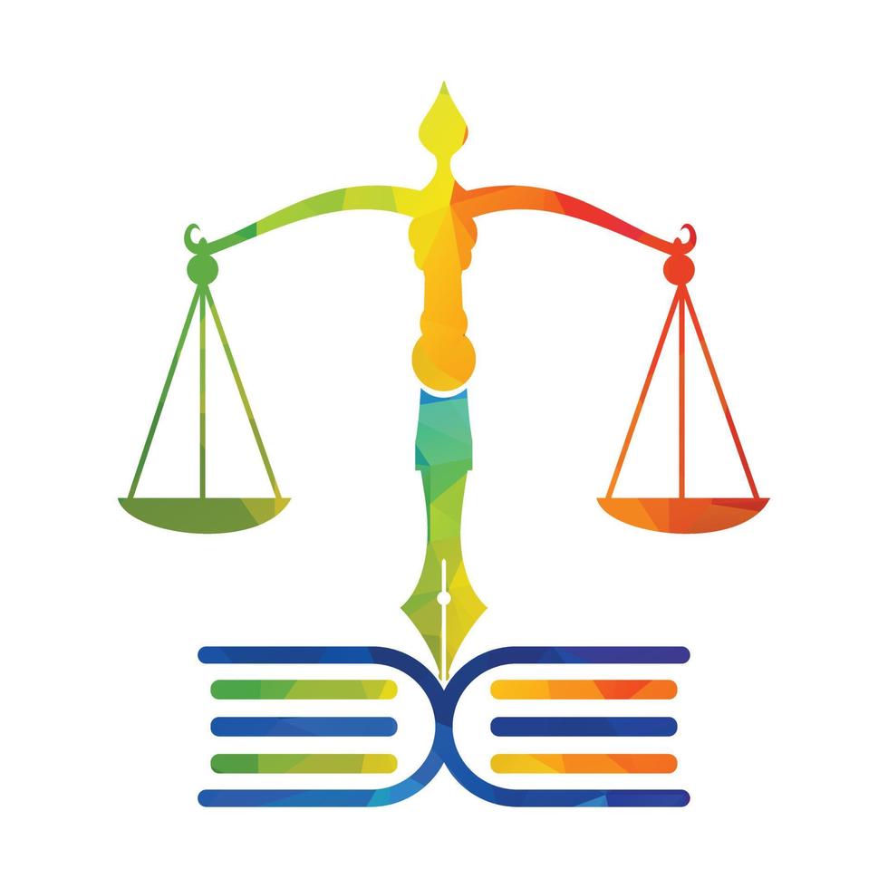 Equilibrio de la ley de educación y diseño del logotipo del monograma del abogado. diseño de logotipo de libro abierto de bufete de abogados. vector