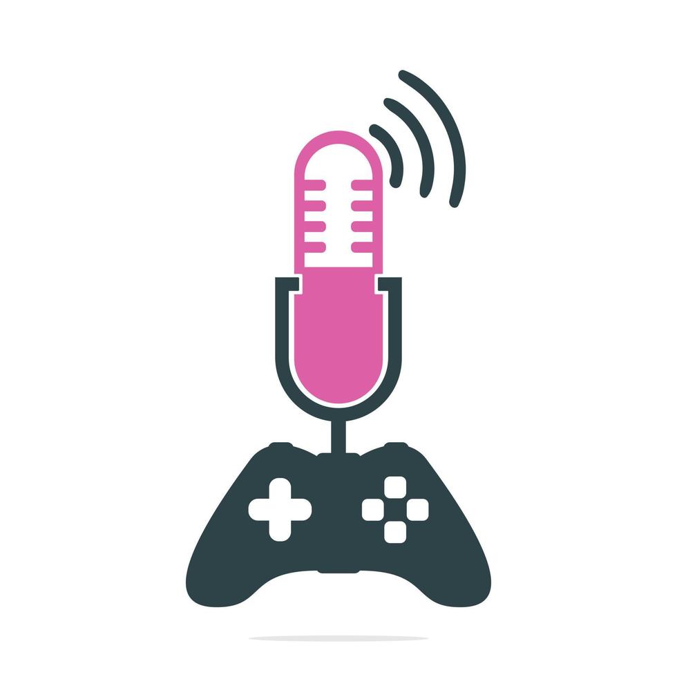 controlador de juegos y plantilla de diseño de logotipo de podcast. diseño de concepto de vector de podcast de joystick.