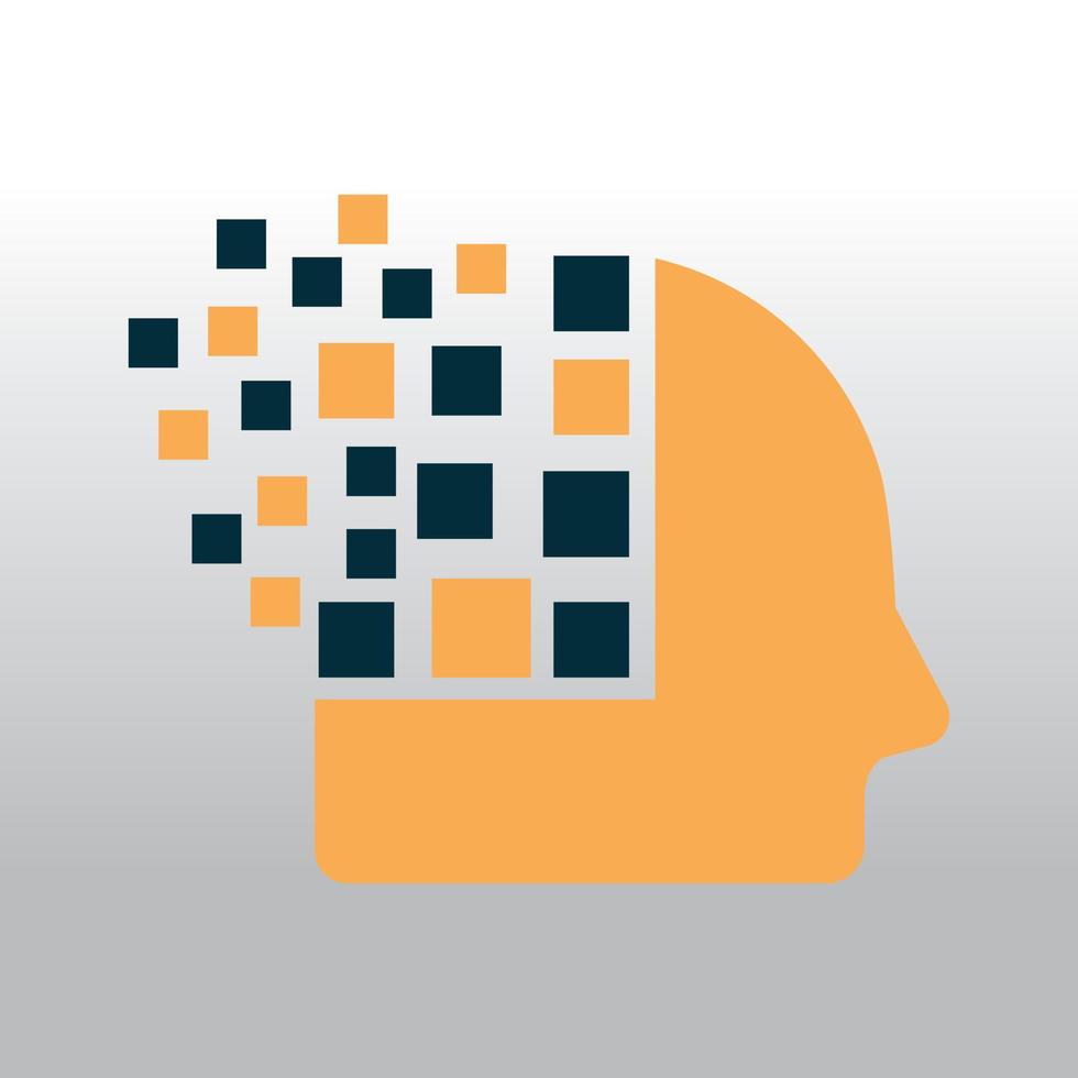 Head with brain pixel vector illustration design. Human head and brain vector icon.
