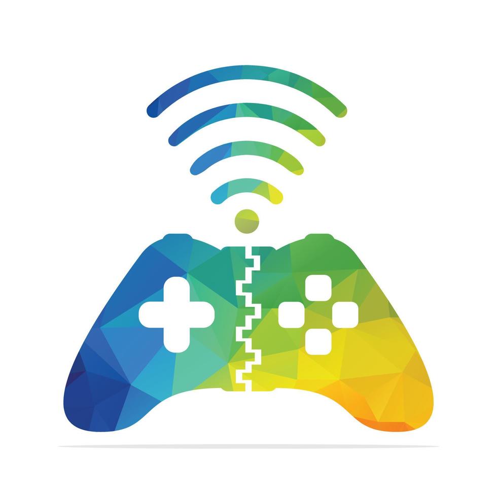 joystick and wifi logo combination. wireless gaming logo design. vector