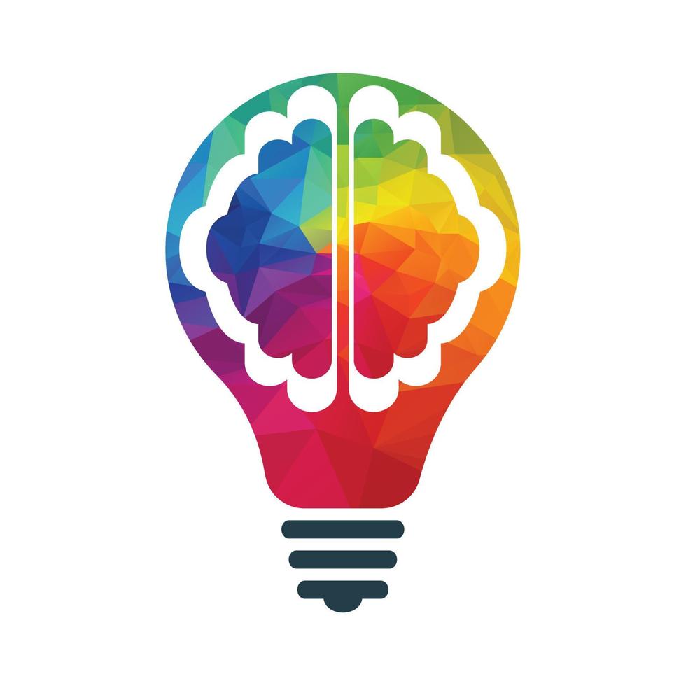 Creative brain with idea bulb lam vector. think logo vector template.