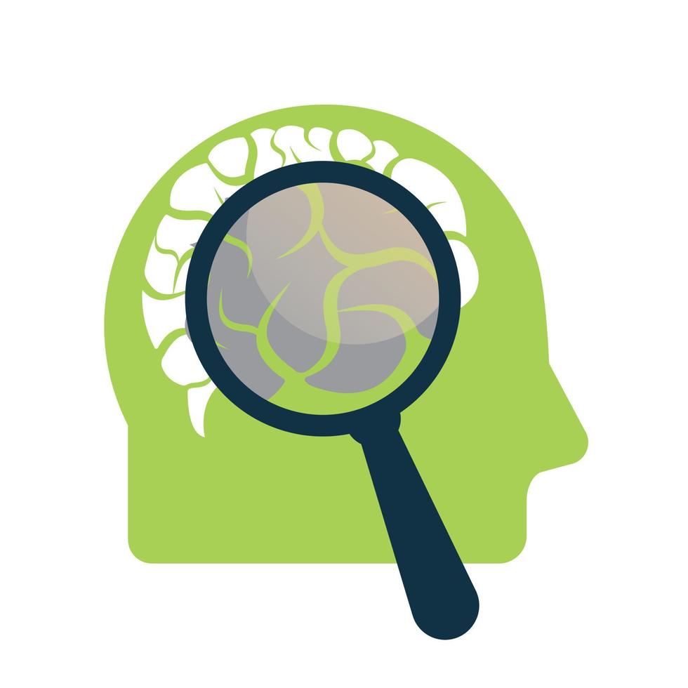 Finding brain in head logo concept design. Magnifying glass and mind vector. vector