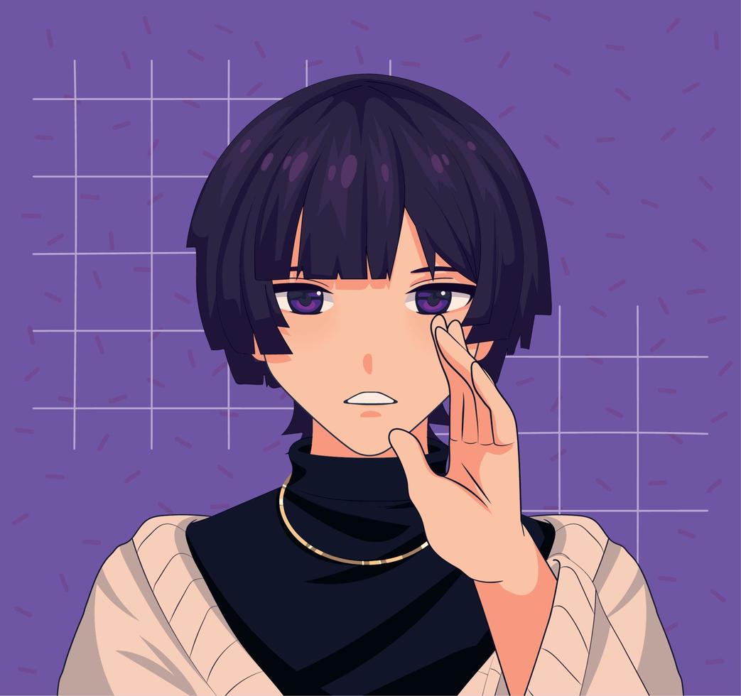 anime boy with black hair vector