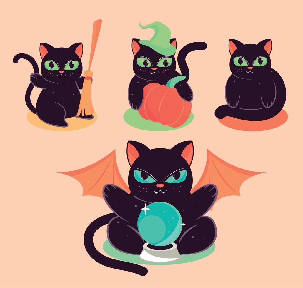 set with cats for halloween vector