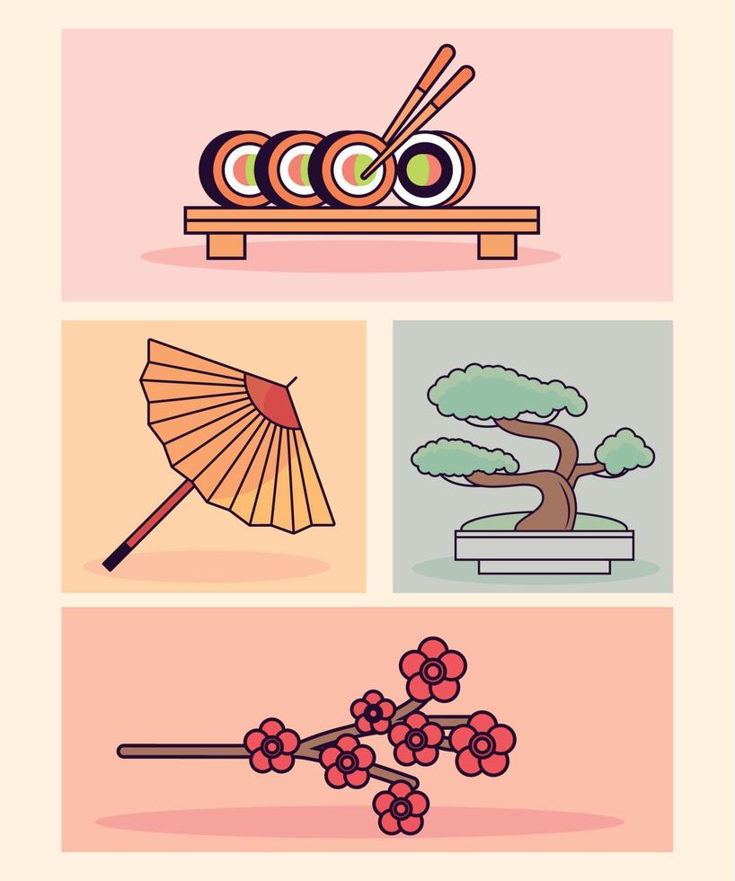 conjunto de iconos, cultura japonesa vector