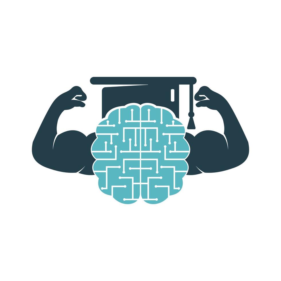 diseño de logotipo de vector de cerebro de educación técnica. fuerte conexión cerebral con fuertes bíceps.