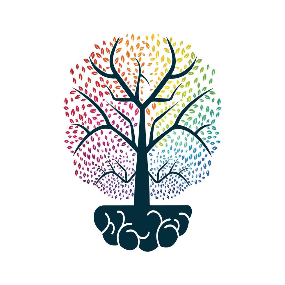 Tree Grow Logo Design. Tree Growing Inside The Brain Icon. vector