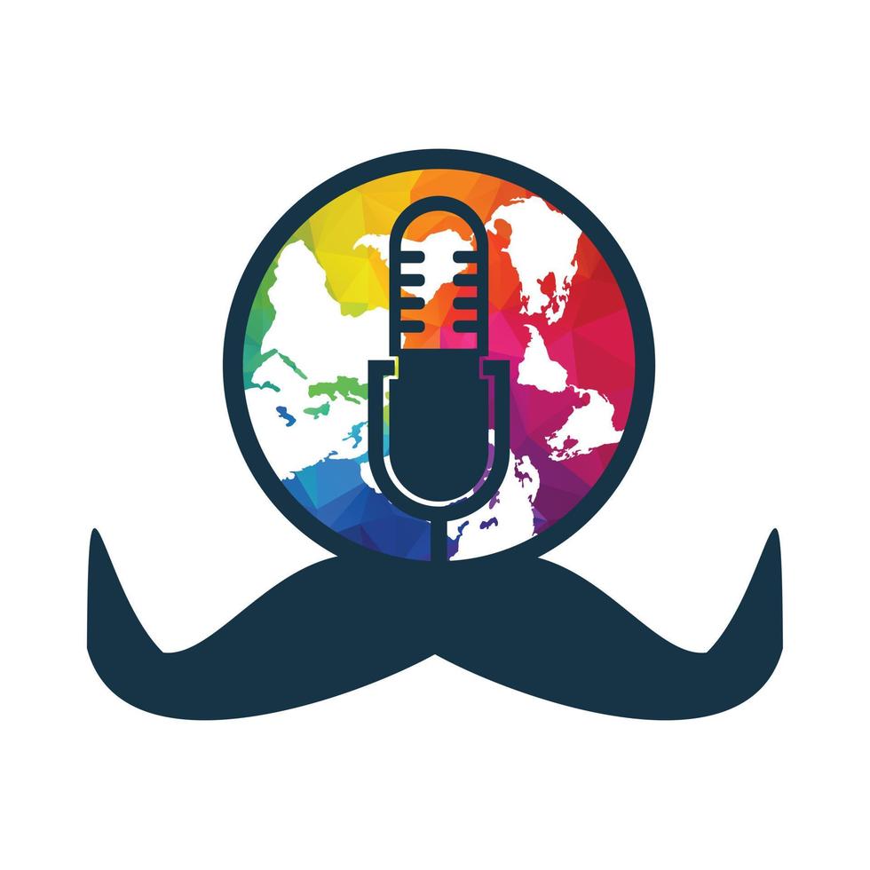 Mustache globe and mic combination concept. Podcast about international fathers day. vector