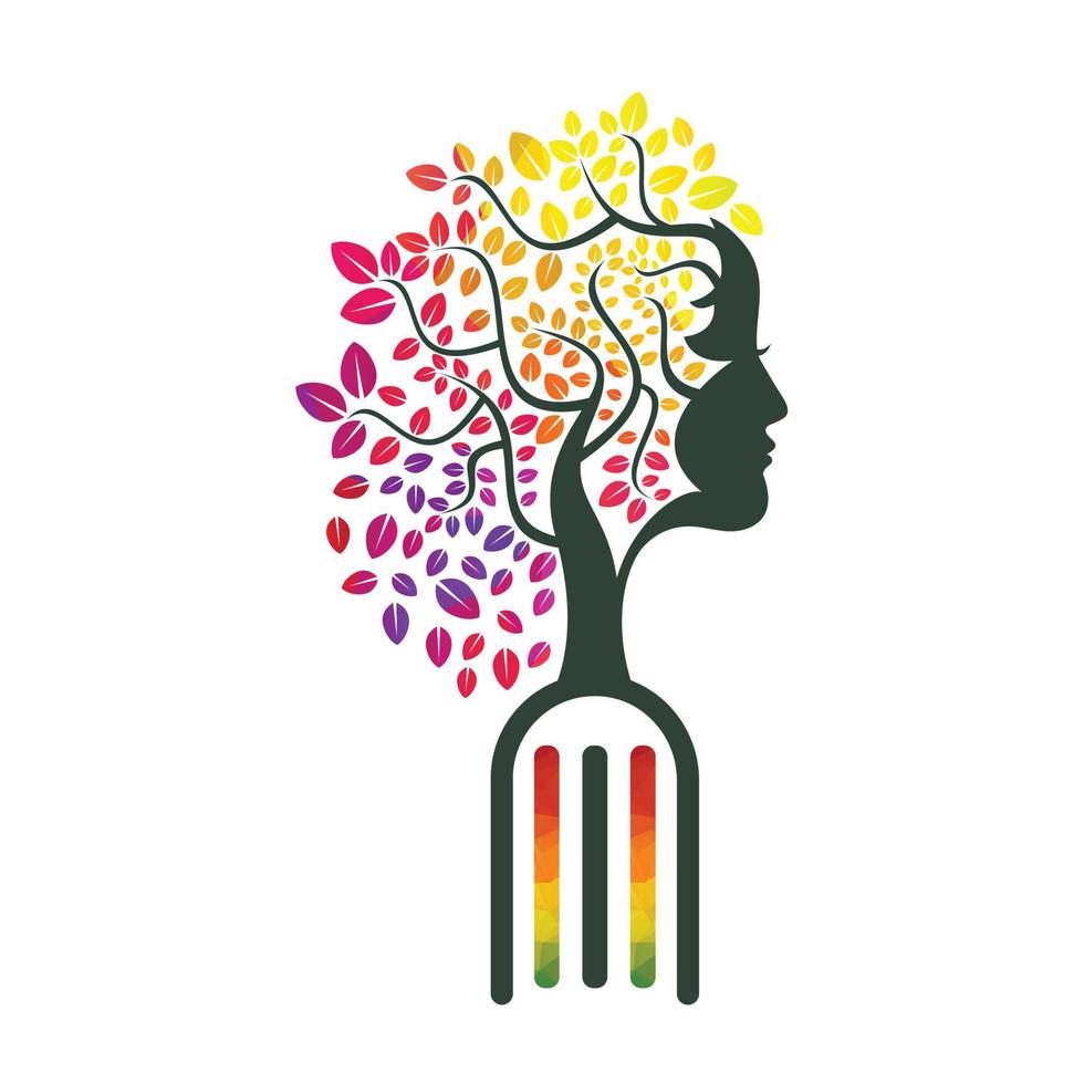 Female Education tree concept design. Book with women face tree logo. vector