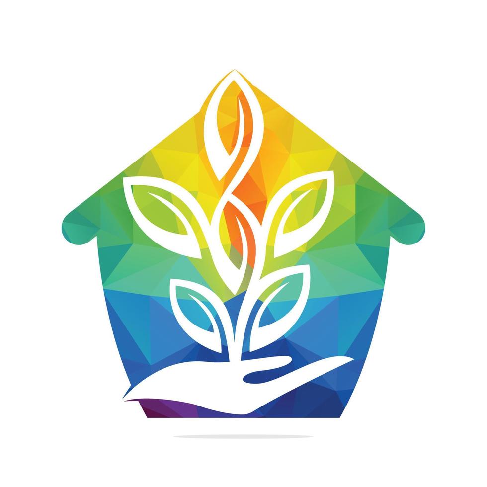 Plant in Hand Vector Logo Design. Natural Products in House Shape. Cosmetics and Spa logo.