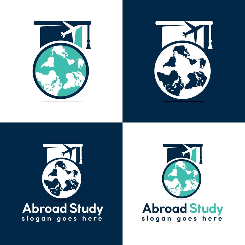 Study abroad vector logo design. Graduation cap and globe icon.