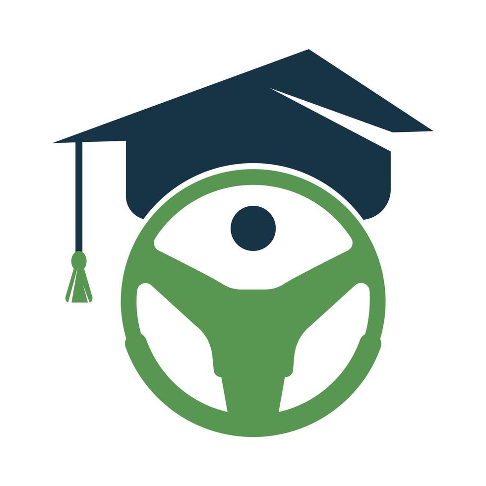 Driver Tech school Logo Template Design. Steering wheel and graduation cap design. vector