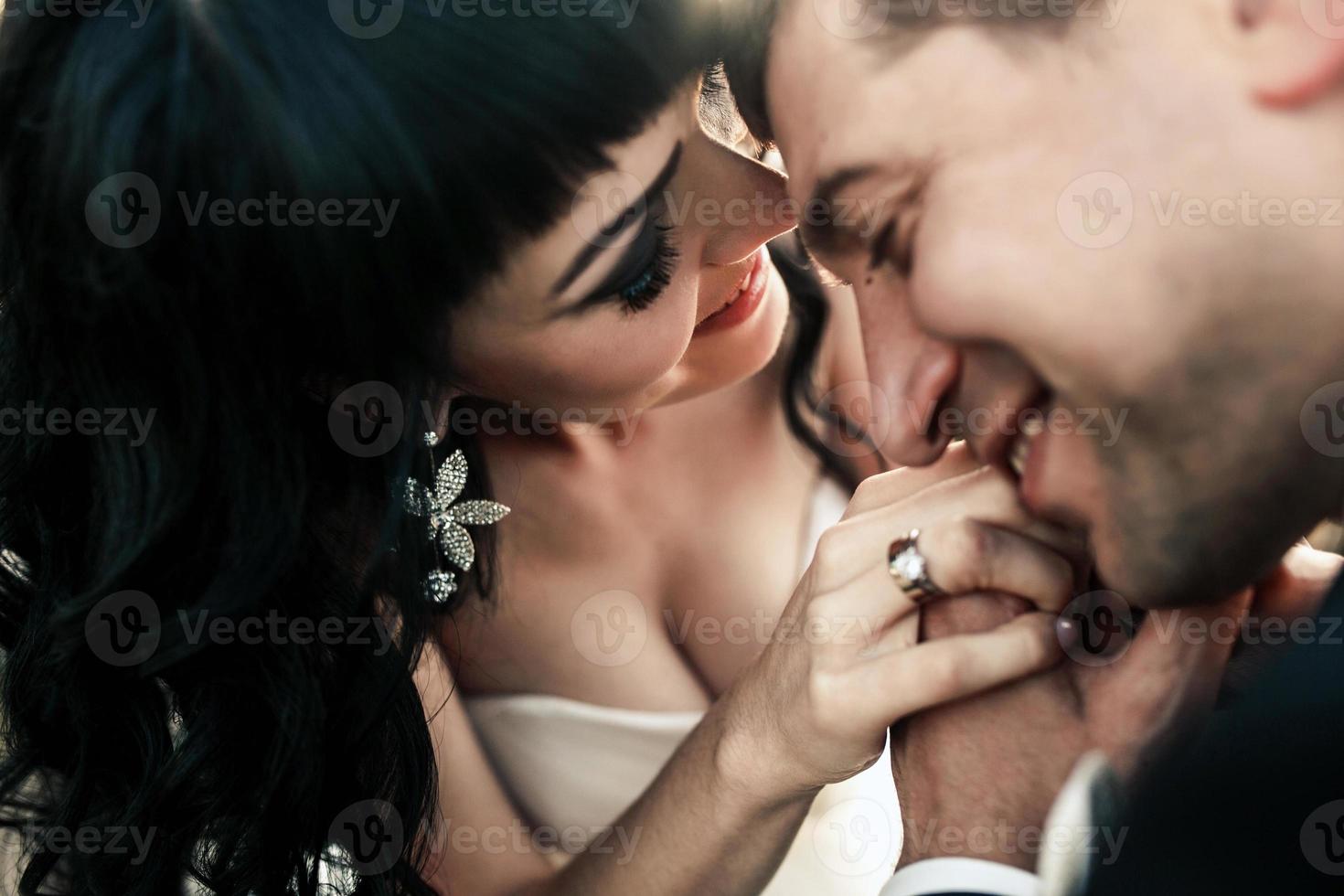Lovely couple spends time in the field photo