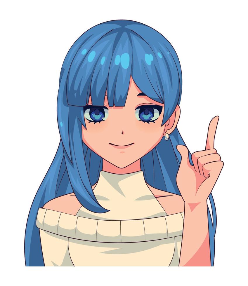 anime adolescente con cabello azul vector