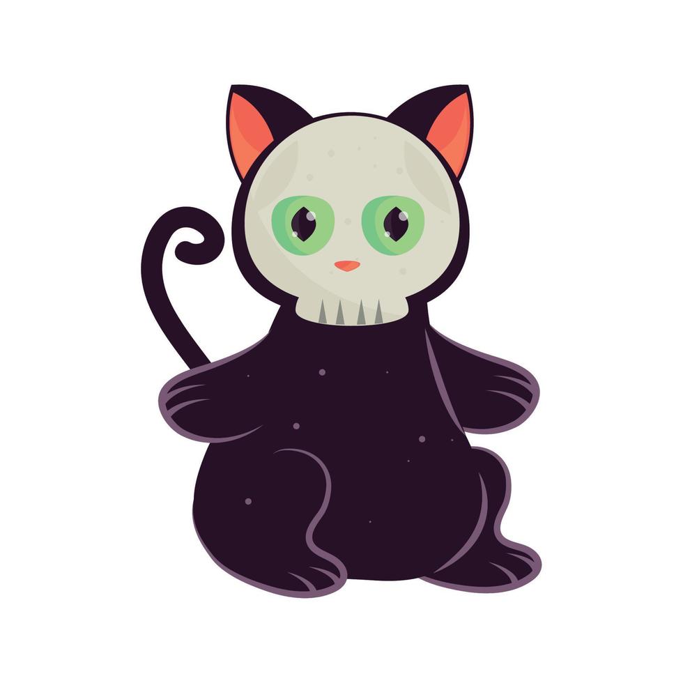 halloween cat with skull mask vector