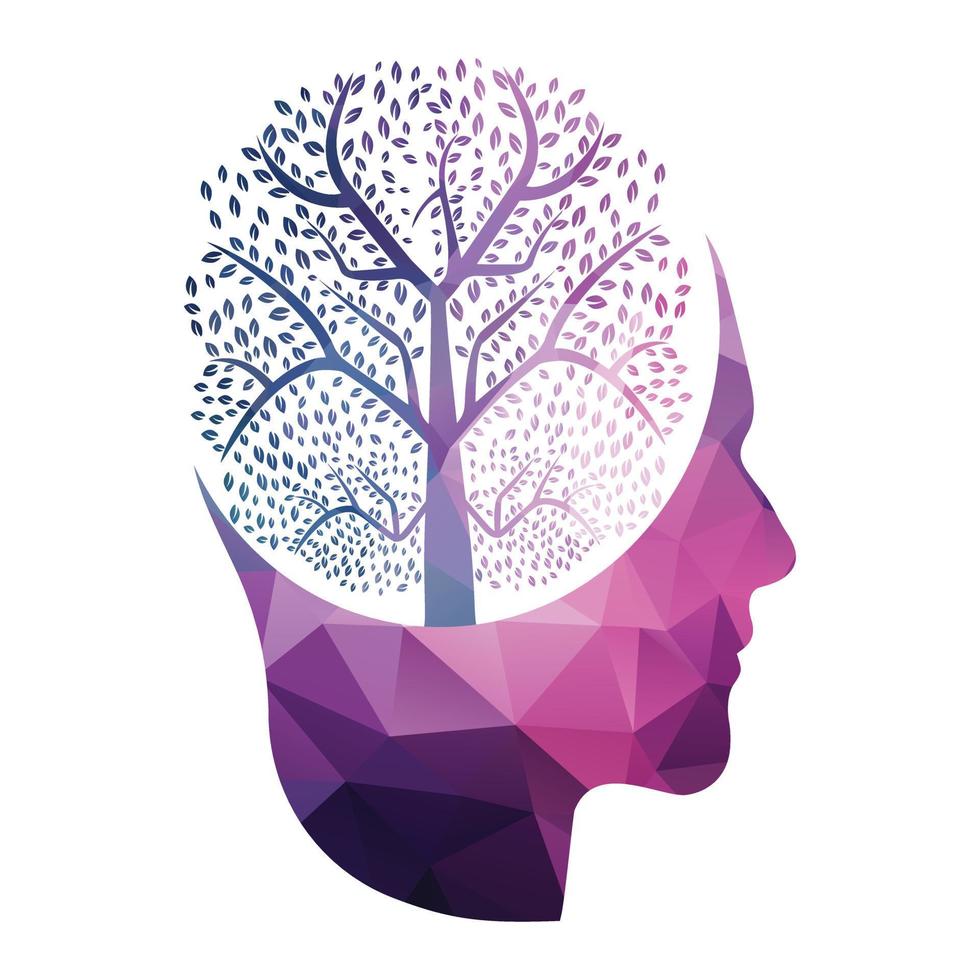 Tree without leaves in human head silhouette. Man head with tree without leaves. vector