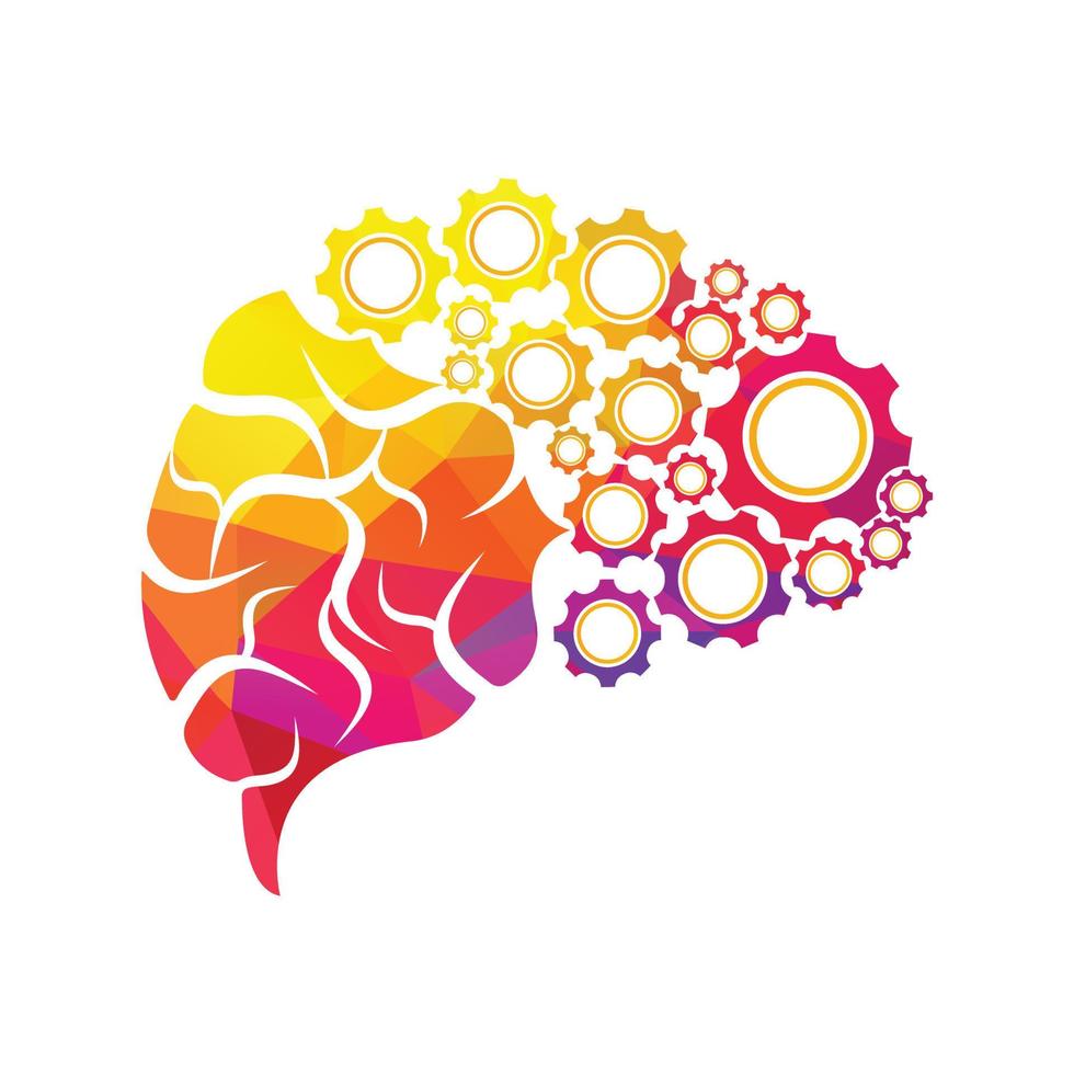 Technical human gears brain vector design. Digital human brain shape with gears idea concept innovation genius.