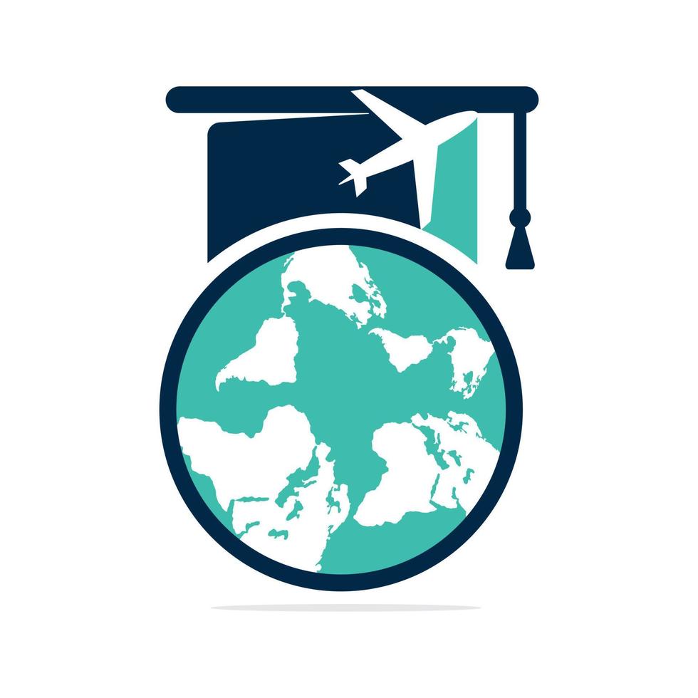 Study abroad vector logo design. Graduation cap and globe icon.