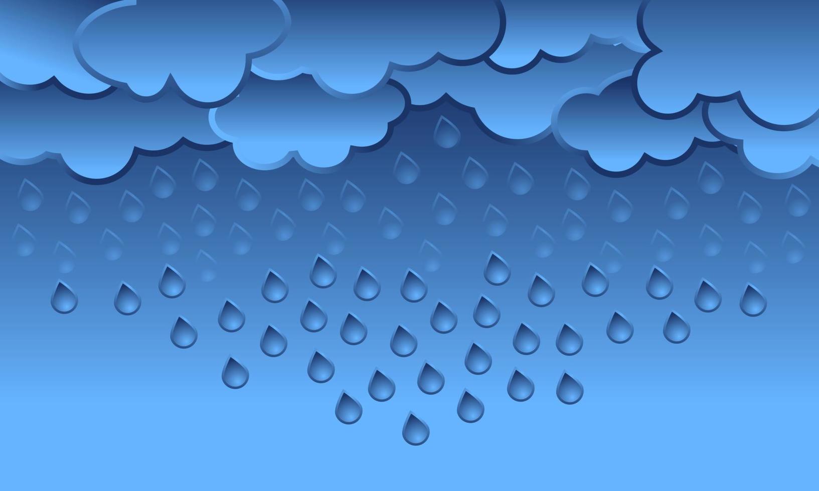 ilustración de nubes y lluvia sobre fondo oscuro. lluvia intensa, temporada de lluvias, corte de papel y estilo artesanal. vectorial, ilustración. vector