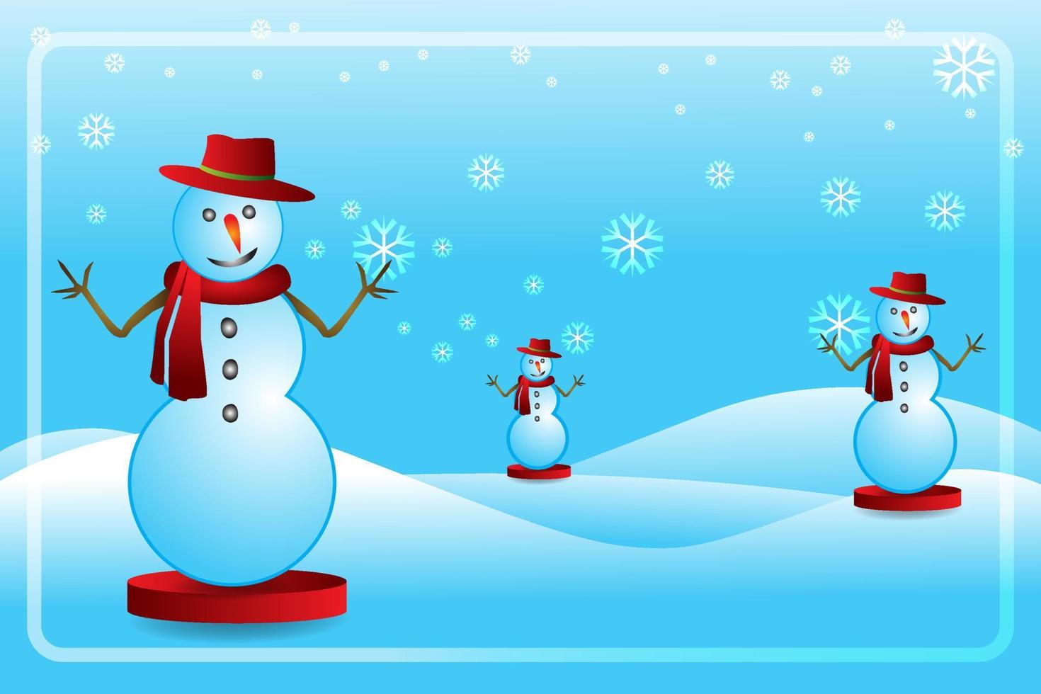 Snowman and snowflake Christmas season paper art, paper craft style on red background illustration vector