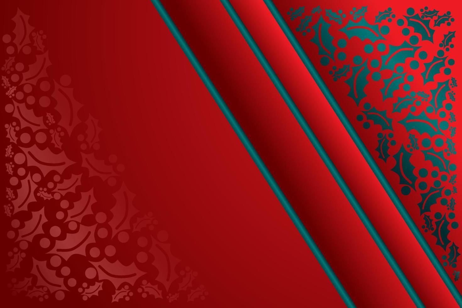 imagen vectorial guirnalda de navidad de ramas de acebo sobre un fondo rojo, adorno para la decoración de tarjetas, pancartas. colores de año nuevo, rojo y verde. vector