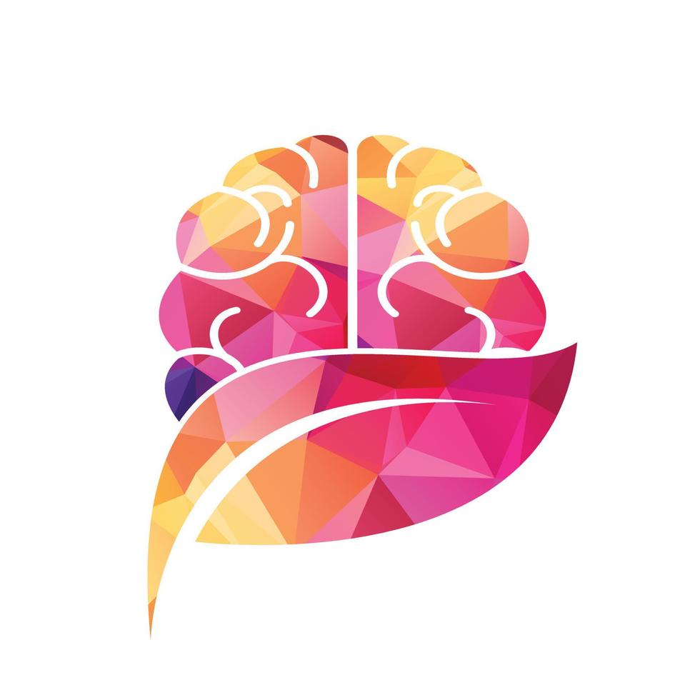 Brain and leaf logo combination vector design. Organic brain logo vector design.