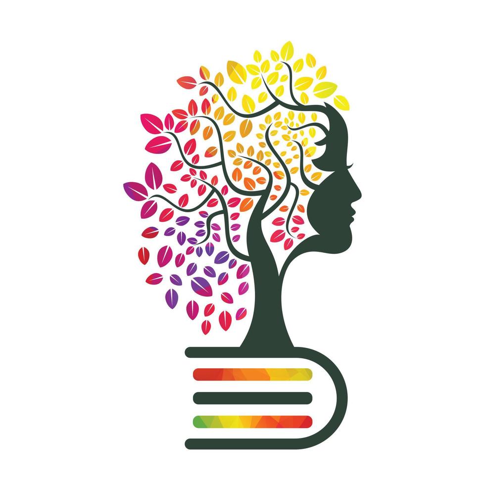 Female Education tree concept design. Book with women face tree logo. vector