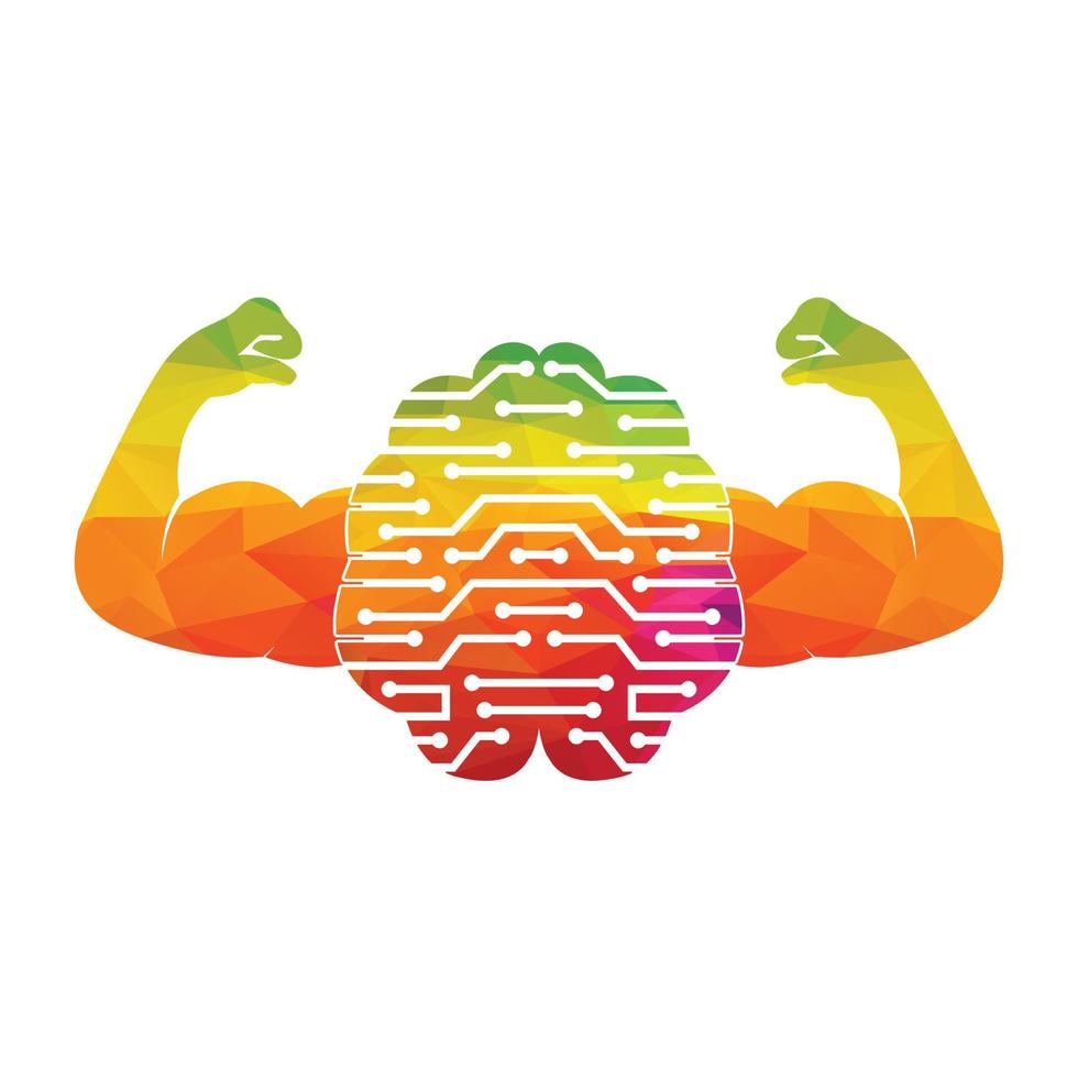 Strong Technical brain vector logo design. Strong Brain Connection with strong biceps.