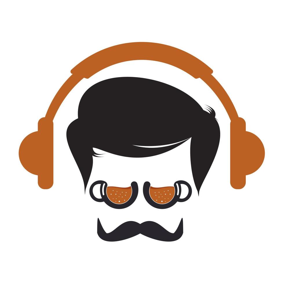 diseño del logotipo del icono del podcast de café. concepto de logotipo de dj de café. vector