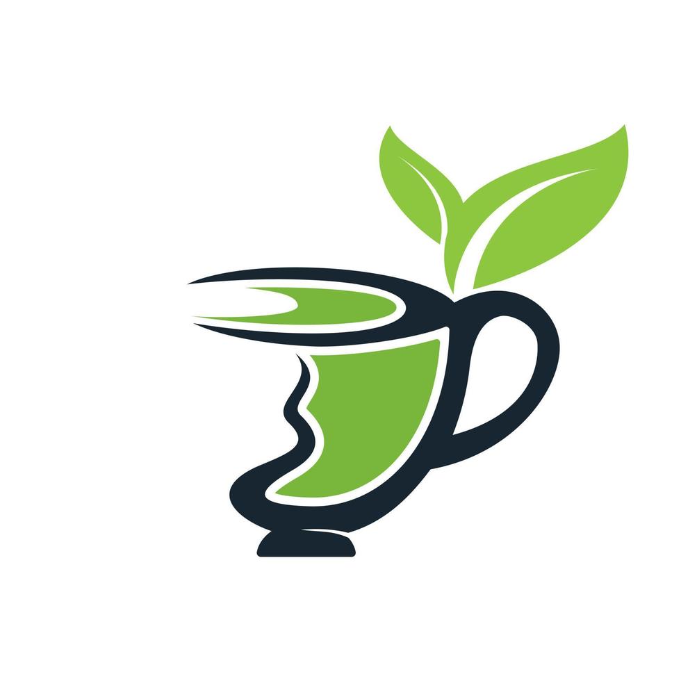 plantilla de diseño de logotipo de té verde fresco. taza de té verde y diseño de vector de logotipo de hojas.