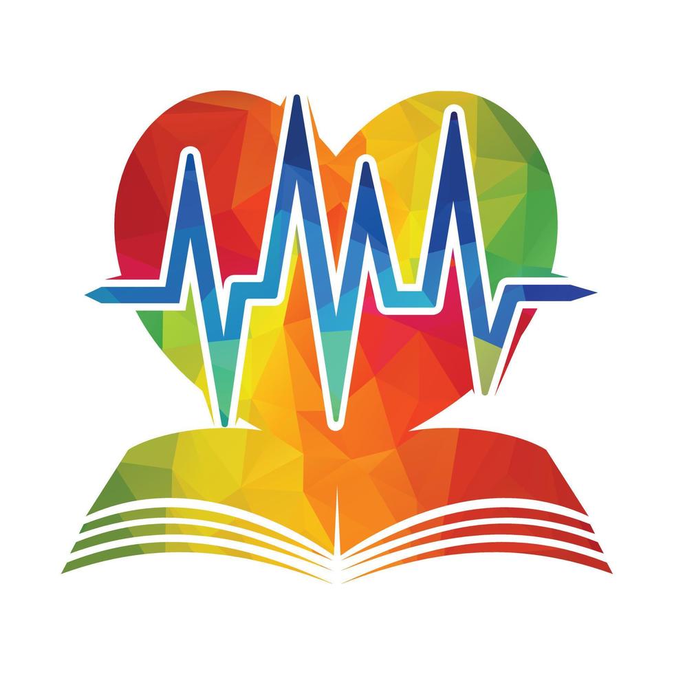 Study of Cardiology logo concept. Heartbeat combination with book. vector