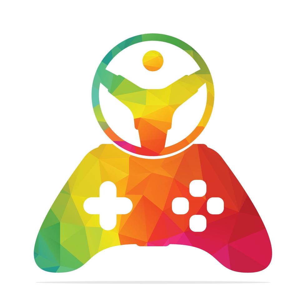 diseño del vector del logotipo del concepto del volante del juego. combinación de joystick con vector de volante.