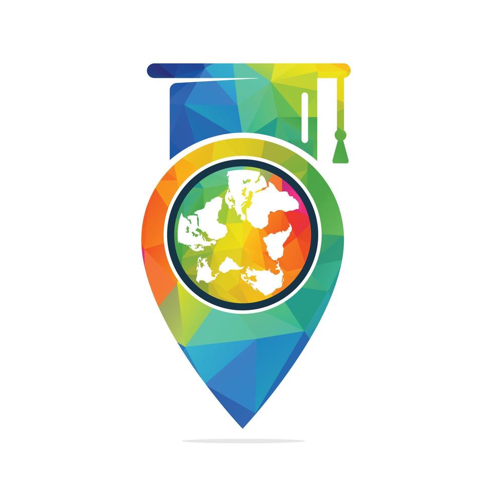 Location icon with educational logo design. Abroad Study log with map pointer vector template design.