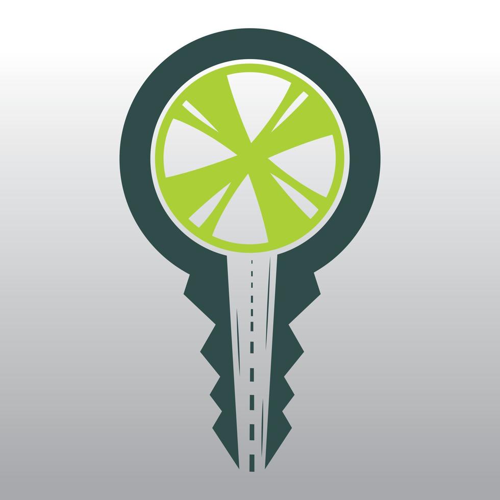 Driving school logo design. Car key with road and tyer icon. vector