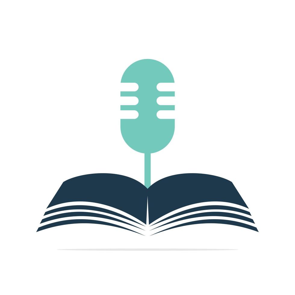 diseño de logotipo de icono de podcast educativo. Ilustración de vector de plantilla de logotipo de libro de micrófono.