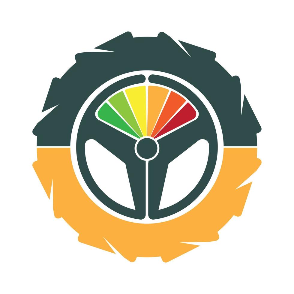 Tire and steering wheel logo. Speed of tire and power concept. vector