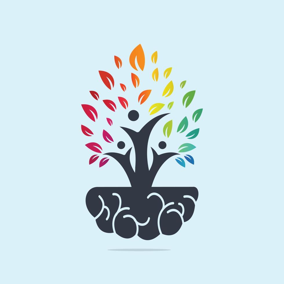 People tree grow on brain concept. Healthy people logo design. vector