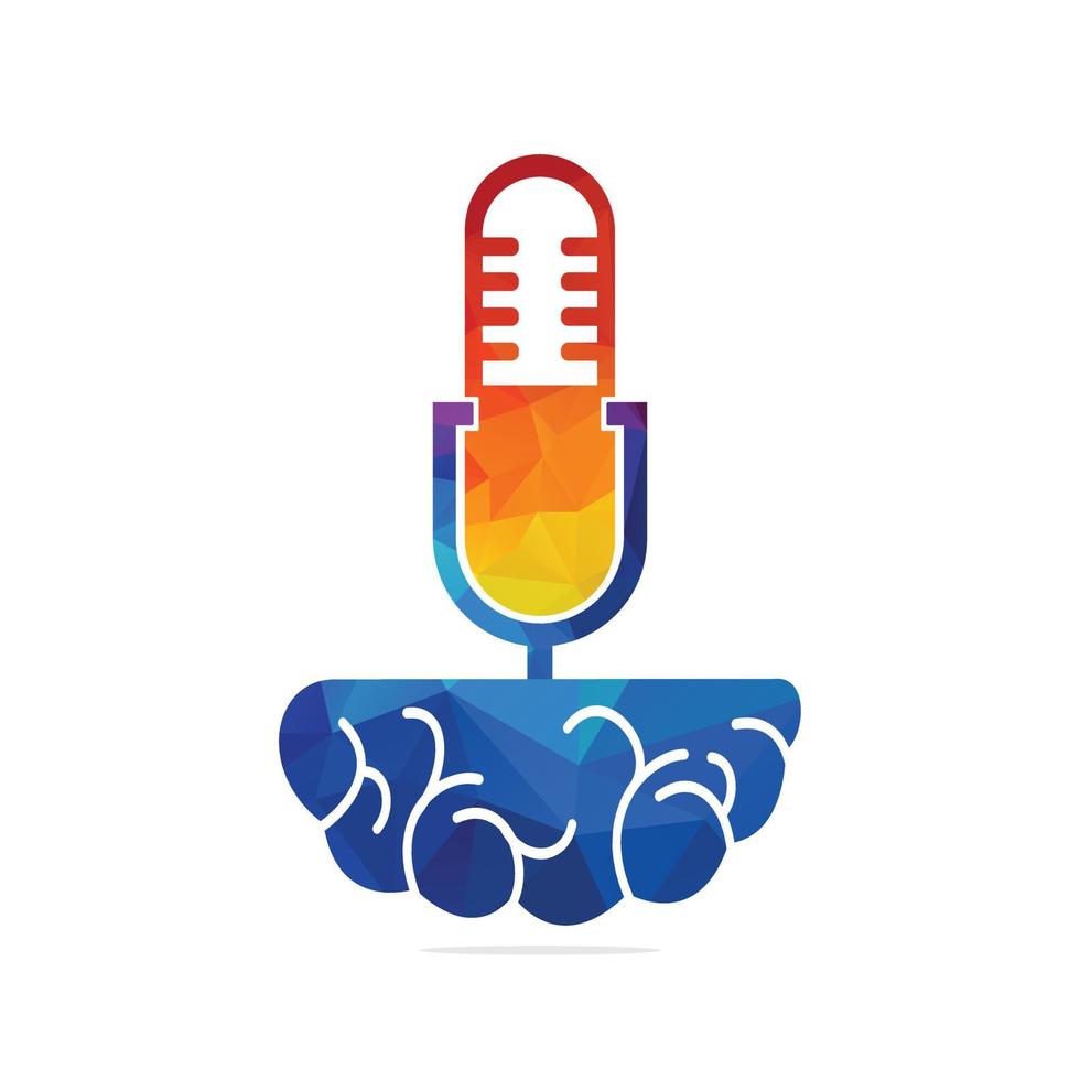 Podcast and Brain Icon Logo Design. Broadcast Neurology logo template vector illustration.